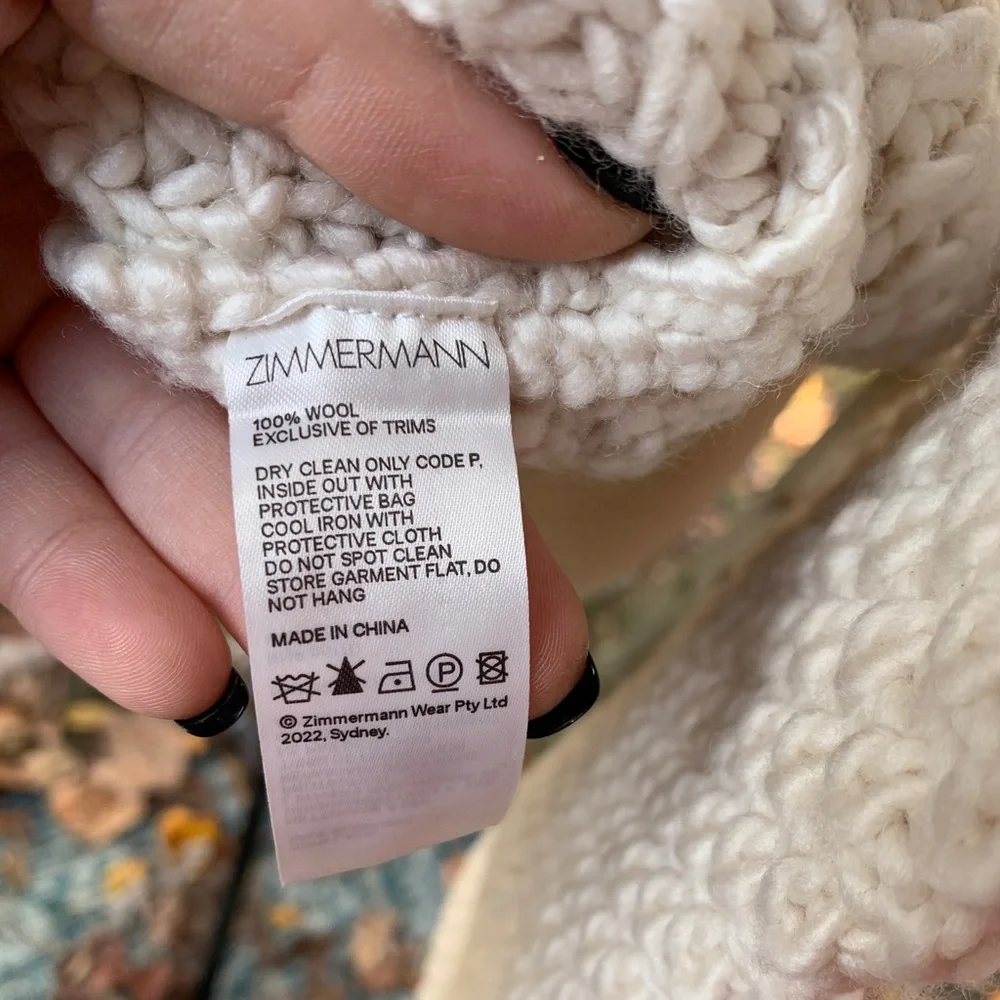 SOLD-Zimmermann Kaleidoscope Natural Crochet Tassel Pom Embellished Wool Sweater - Picture 6 of 9